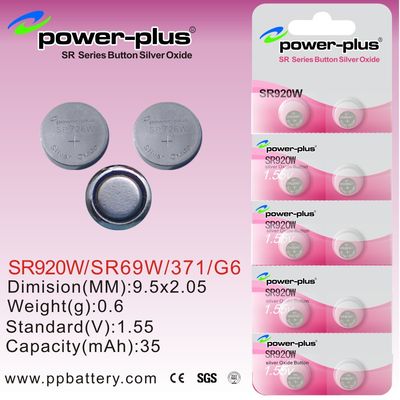 1.55V 35mAh মিনি সিলভার অক্সাইড বাটন সেল ব্যাটারী এসআর সিরিজ SR920W / SR69W / 371 / G6 ঘড়ি